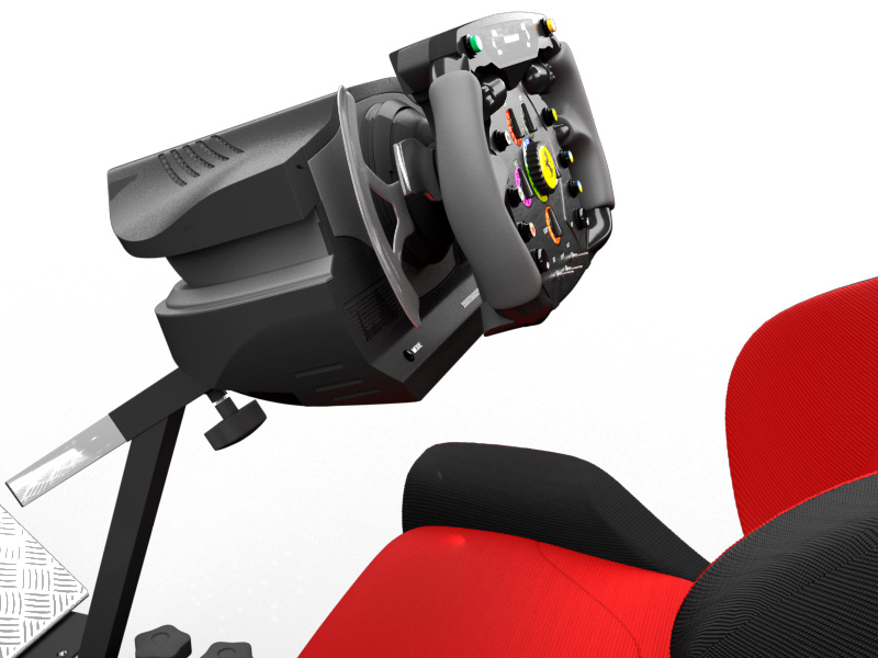 Racing Simulator set: The Ferrari F1 wheel mounted on an OpenWheeler Gaming Seat