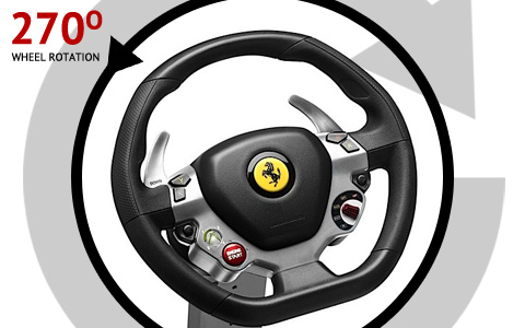 The Ferrari Vibration GT Cockpit 458 Italia wheel allows for a 270-degree rotation